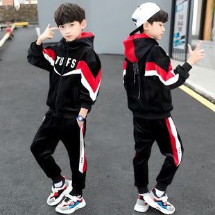 童装男童秋冬装套装2025新款儿童加厚洋气冬季金丝绒运动两件套潮
