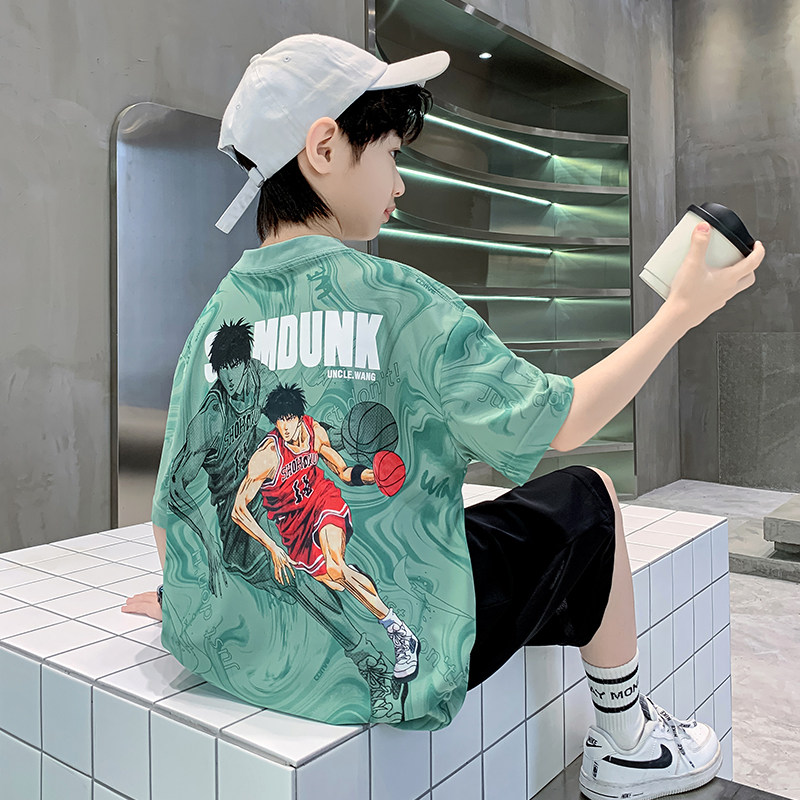男童夏装套装2025新款冰丝运动装灌篮高手儿童短袖男孩夏季篮球服