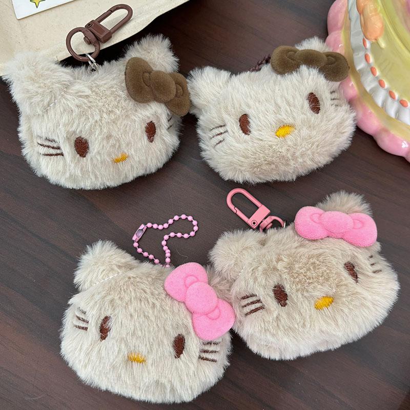 秋冬新款毛绒kt猫咪车钥匙扣蝴蝶结kitty少女心学生书包挂件配饰
