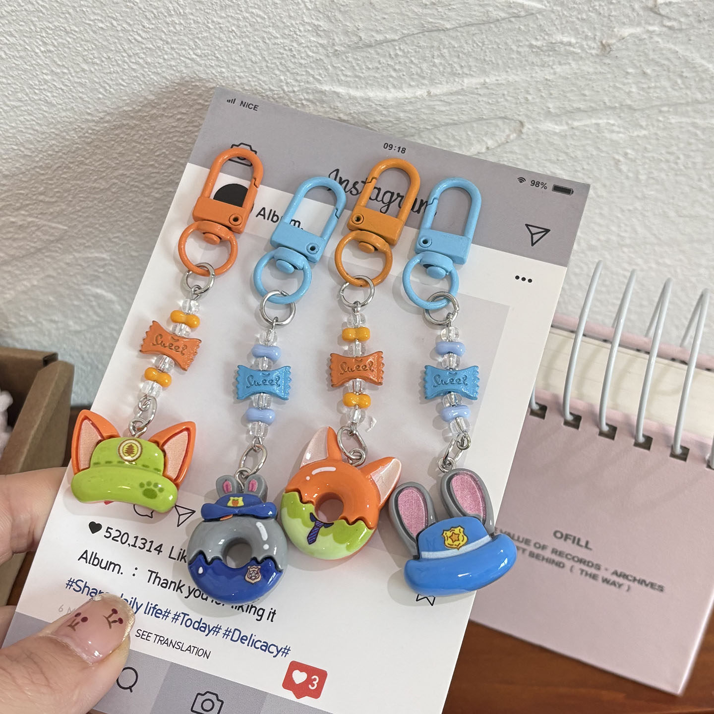 卡通疯狂小动物小兔子小狐狸串珠钥匙扣diy创意情侣手机书包挂饰