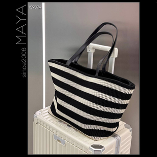 野狼部落时尚新款网格黑白条纹豹纹大容量手提托特包潮休闲妈咪包