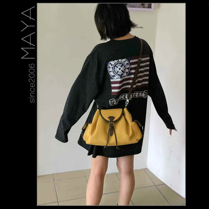 玛雅新款白色帆布拼接牛皮设计感腋下包单肩斜挎包时尚潮明星同款