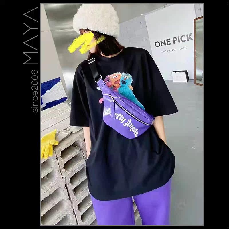 玛雅春季新品时尚个性潮糖果色亮面真皮牛皮字母腰包斜跨休闲欧美