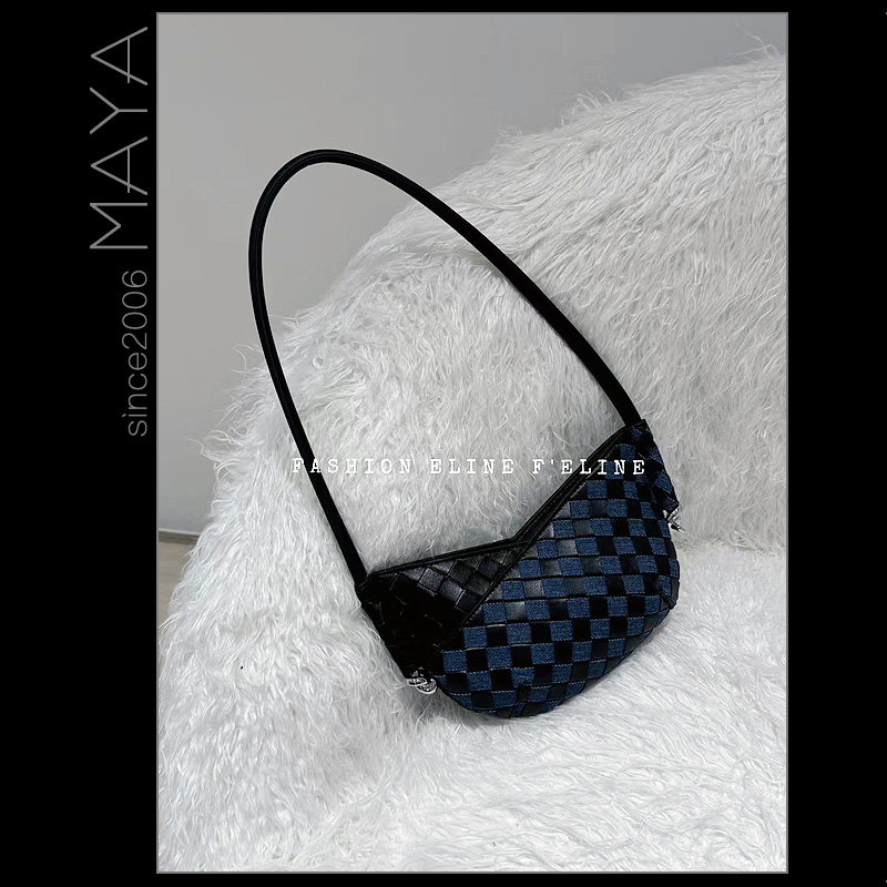 玛雅秋冬新款大牌羊皮编织银色腋下单肩包通勤百搭时尚潮拼接