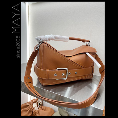 玛雅时尚新款真皮牛皮磨砂皮可调节腰带装饰几何包手提单肩斜挎包