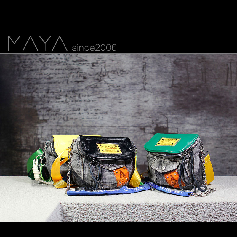 玛雅包馆牛仔布链条马鞍时尚单肩