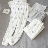 小脚束腿珊瑚绒家居裤 加厚收口法兰绒睡裤 女士加绒保暖波点暖暖裤