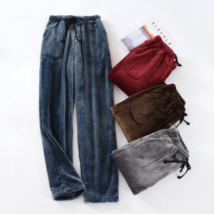 男士 珊瑚绒家居裤 睡裤 舒适保暖棉裤 厚 秋冬宽松大码 法兰绒直筒长裤