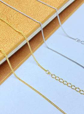 S925纯银素链侧身链锁骨链无吊坠颈链裸链银链子女黄金色DIY链条