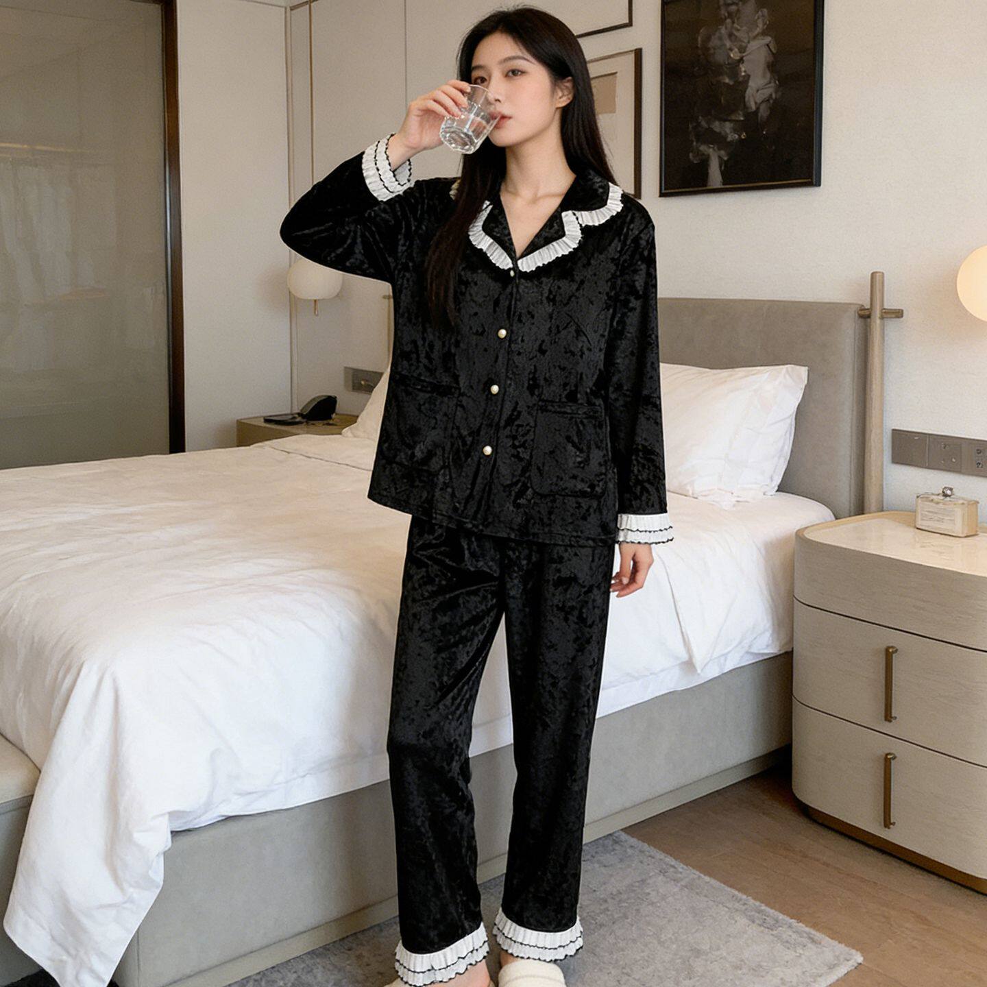 金丝绒睡衣女款高级感轻奢风女人味春秋长袖时尚洋气家居服可外穿