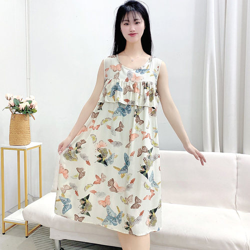 无袖棉绸睡裙夏季薄款睡衣女不带胸垫防凸点大码可外穿家居服Y113