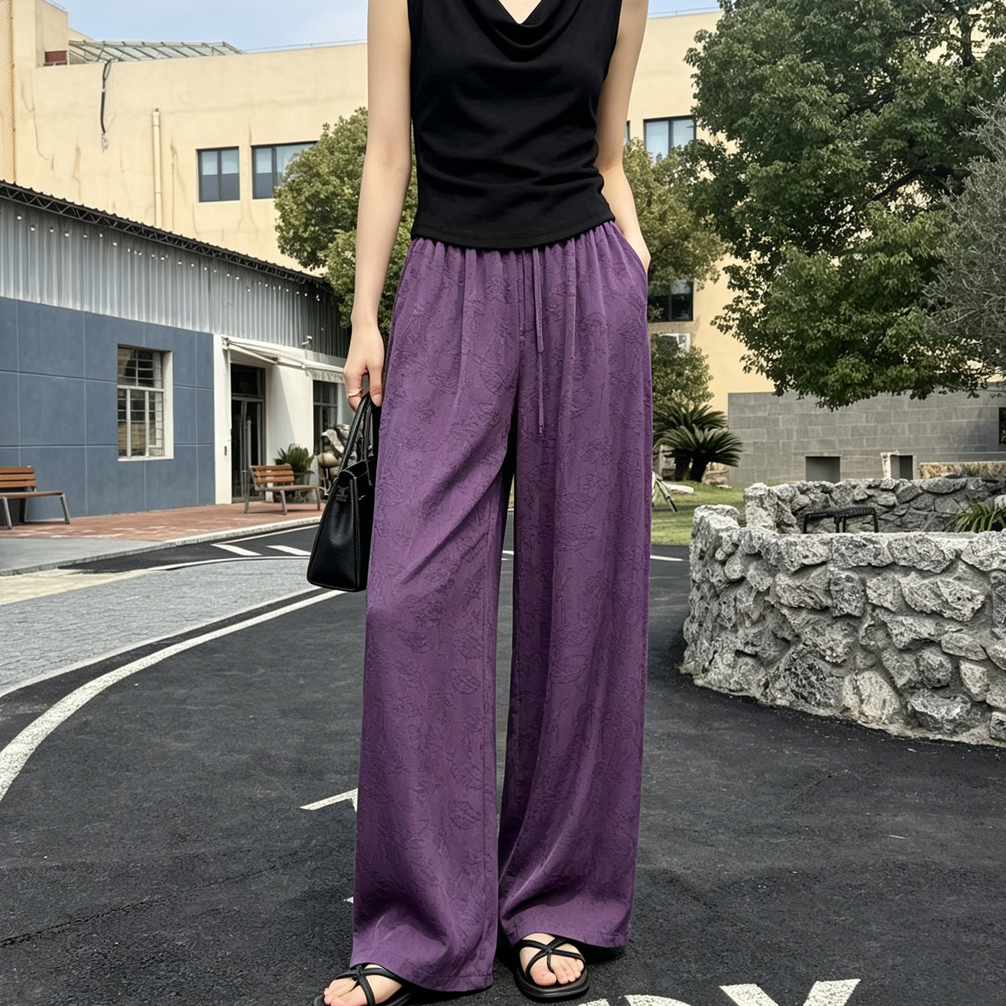 女士窄版阔腿裤夏季薄款棉绸裤子凉凉裤显瘦遮肉垂坠感大码休闲裤
