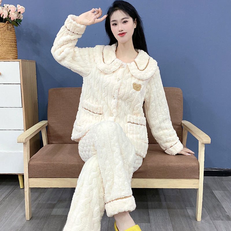冬季法兰绒睡衣秋冬款女士2025新款珊瑚绒牛奶绒可外穿家居服套装