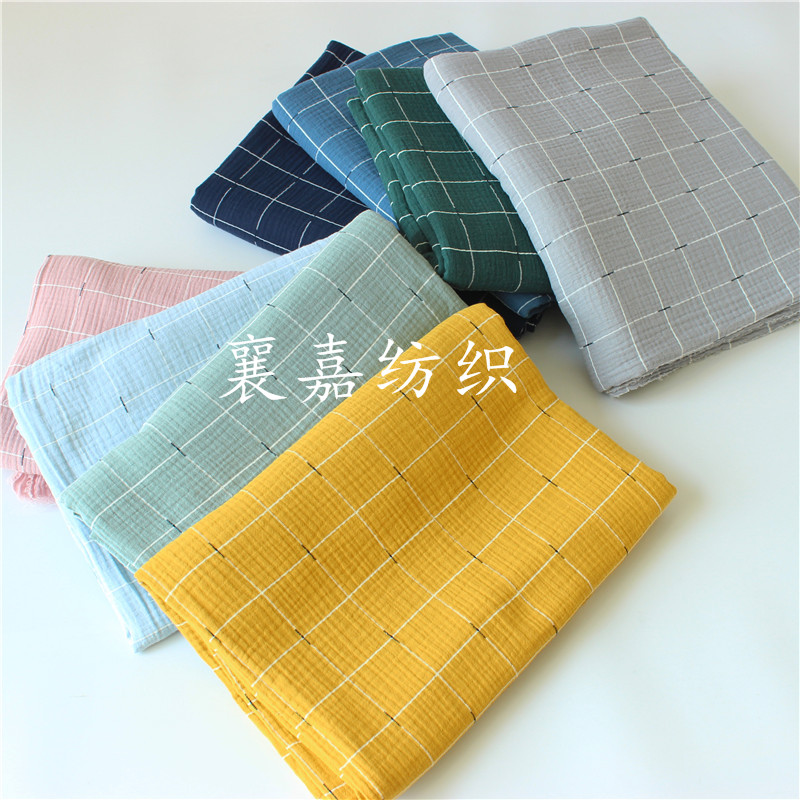 全棉双层纱布绉布料 泡泡纱  经典格子 男女款睡衣面料