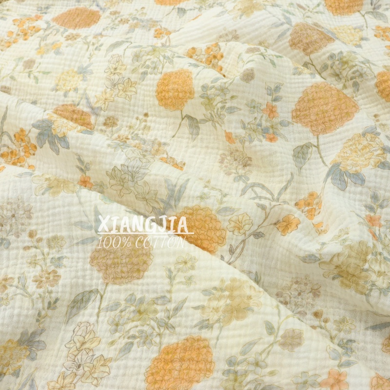 全棉双层绉纱 复古优雅碎花绣球花 睡衣家居服包被口水巾浴巾面料