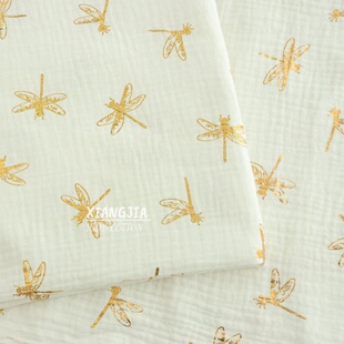 半米价 双层棉纱布 烫金竹蜻蜓 绉布 睡衣 口水巾 家居服面料