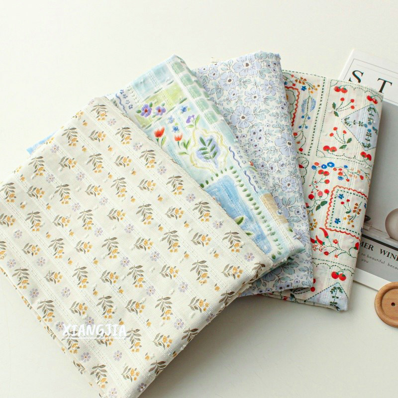 【条纹剪花】纯棉 韩系复古清新母婴级a类窗帘衬衫裙子面料