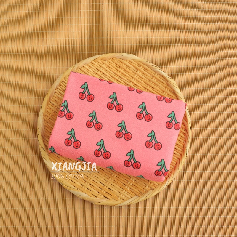 半米价 全棉斜纹磨毛布料 气质卡通樱桃 秋冬童装衣物diy 家居服