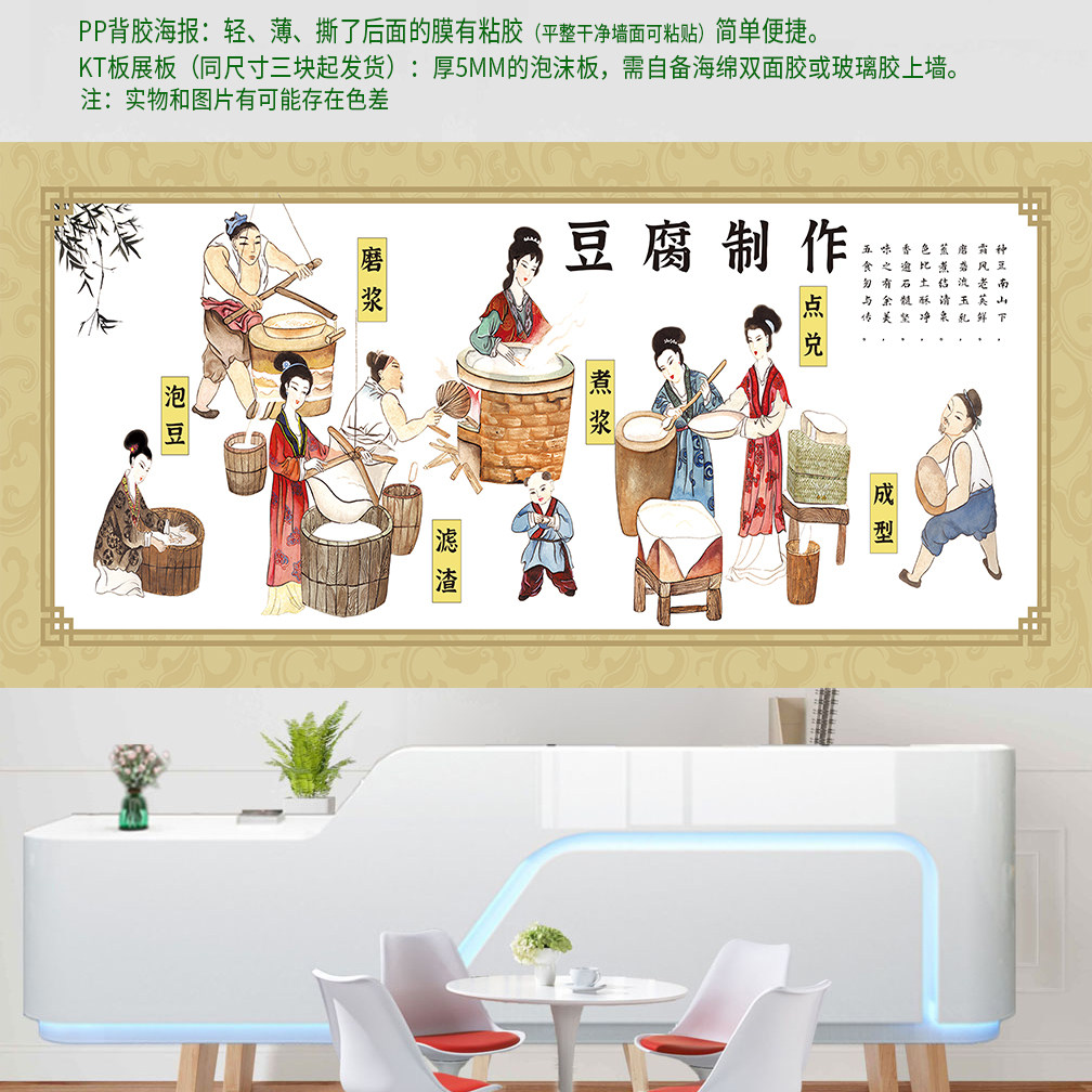 传统工艺豆腐制作流程古人图像海报贴画写真PP背胶纸打印定制