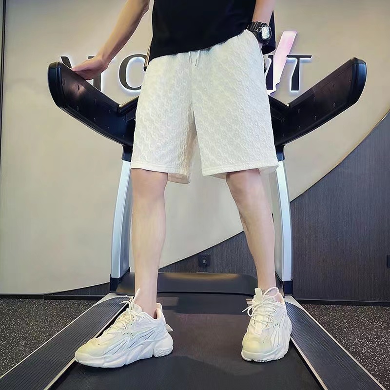 夏季薄款五分裤男精神小伙条纹百搭运动裤中裤潮牌外穿压皱沙滩裤