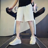 薄款 潮牌外穿压皱沙滩裤 五分裤 中裤 男精神小伙条纹百搭运动裤 夏季