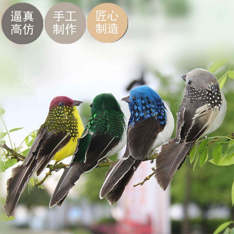 仿真羽毛麻雀小鸟摆件假鸟窝田园手工装饰品教学道具