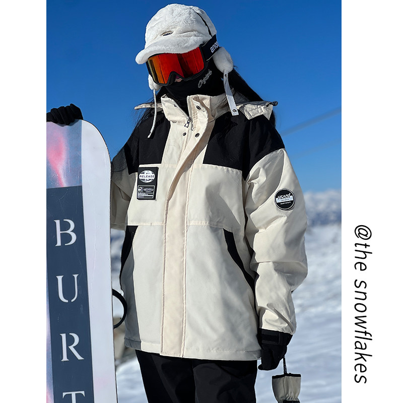 加厚运动滑雪服冬季外套男潮流宽松大码棉袄连帽男女防水防风加绒