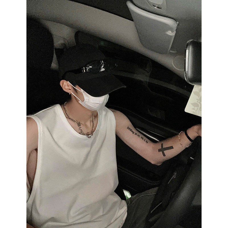 纯棉无袖T恤男运动汗衫夏季薄款休闲运动坎肩男式背心高街上衣新