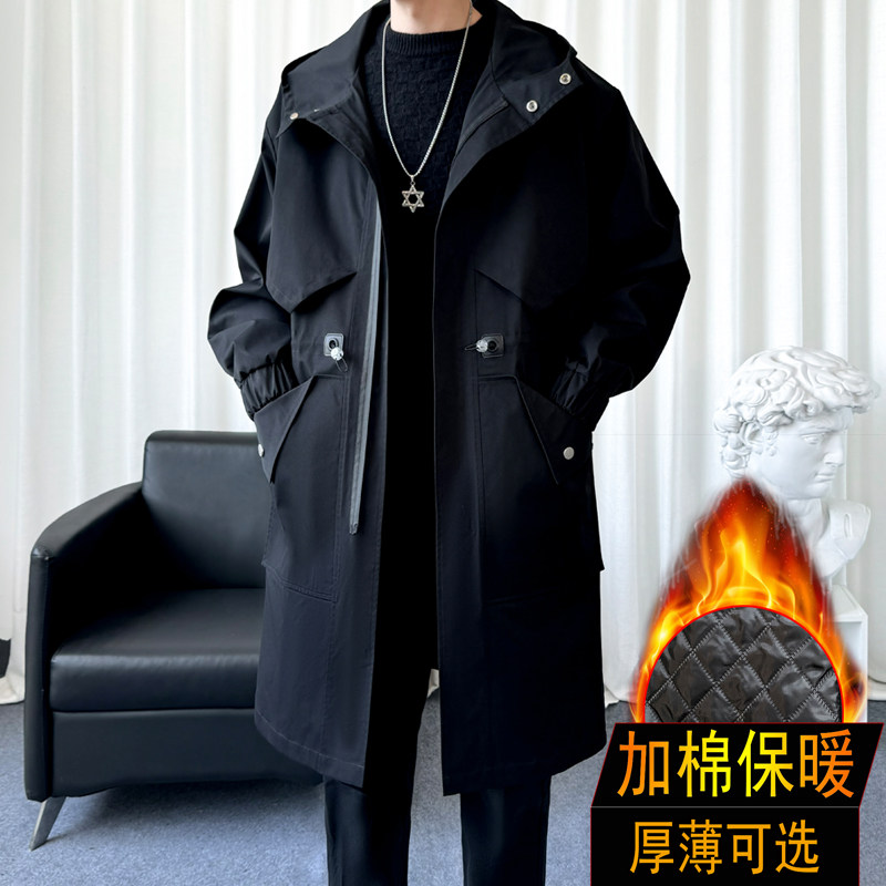 加棉中长款风衣男春秋季外套高档休闲大衣青年男式披风加厚港风新