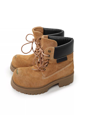 SELVMAKE 25SS秀场款增高7cm翘头马丁靴男特殊洗水反绒皮大黄靴女