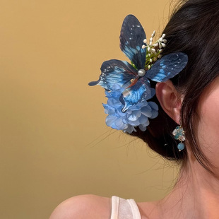 蝶恋花早春氛围感立体蝴蝶花朵发夹女森系甜美鸭嘴夹清新度假