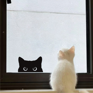 创意猫咪黑色贴纸 卧室房门墙角门窗柜子装饰贴画 ins宠物店布置