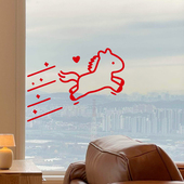 马年可爱图案新春节日店铺橱窗户玻璃门防撞阳台厨房背景装 饰贴纸