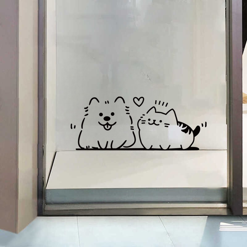 可爱猫狗动物简笔画贴纸玻璃门窗装饰防撞贴宠物儿童房布置墙贴画