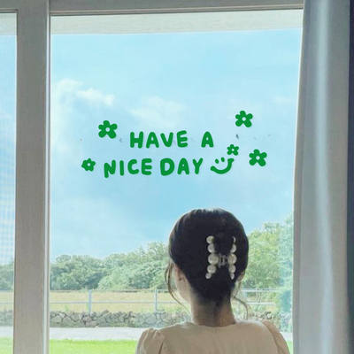 小花朵have a nice day笑脸治愈装饰贴纸 店铺橱窗玻璃门镜子贴纸