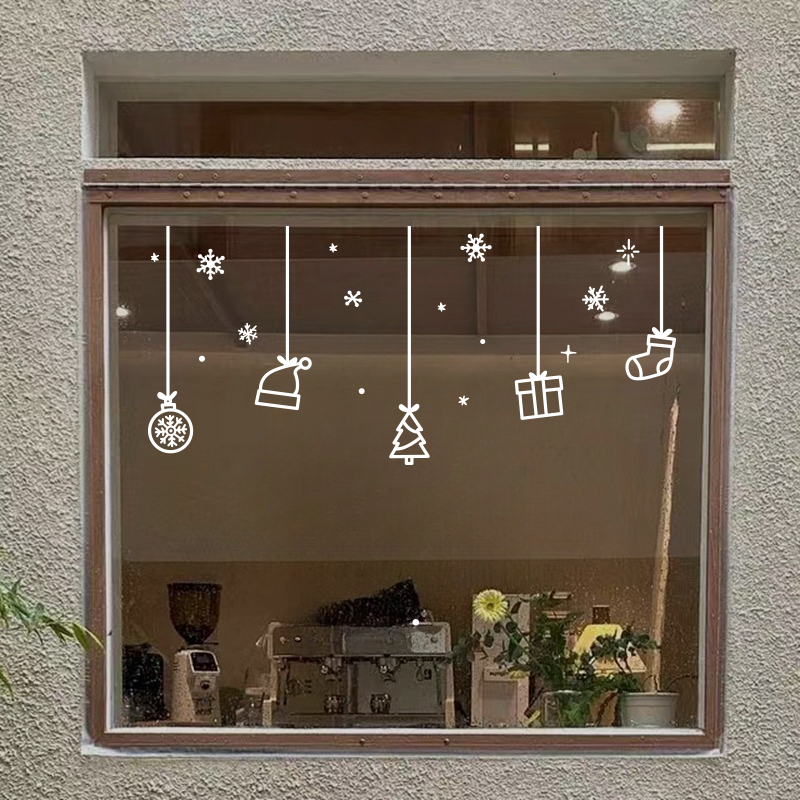 2026创意圣诞贴纸 缤纷雪花卡通新年玻璃贴 节日氛围场景橱窗布置