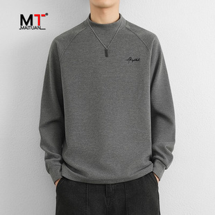 高端卫衣男士2025新款春秋冬季加绒加厚半高领双面德绒打底衫男款