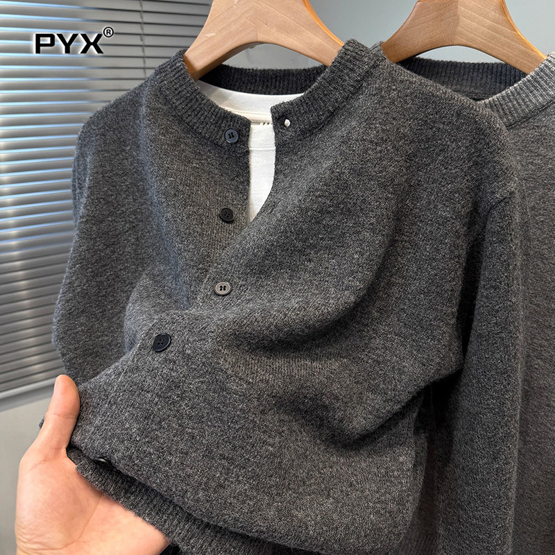 高端男士针织开衫外套2025新款春秋冬季慵懒风保暖单排扣毛衣男款