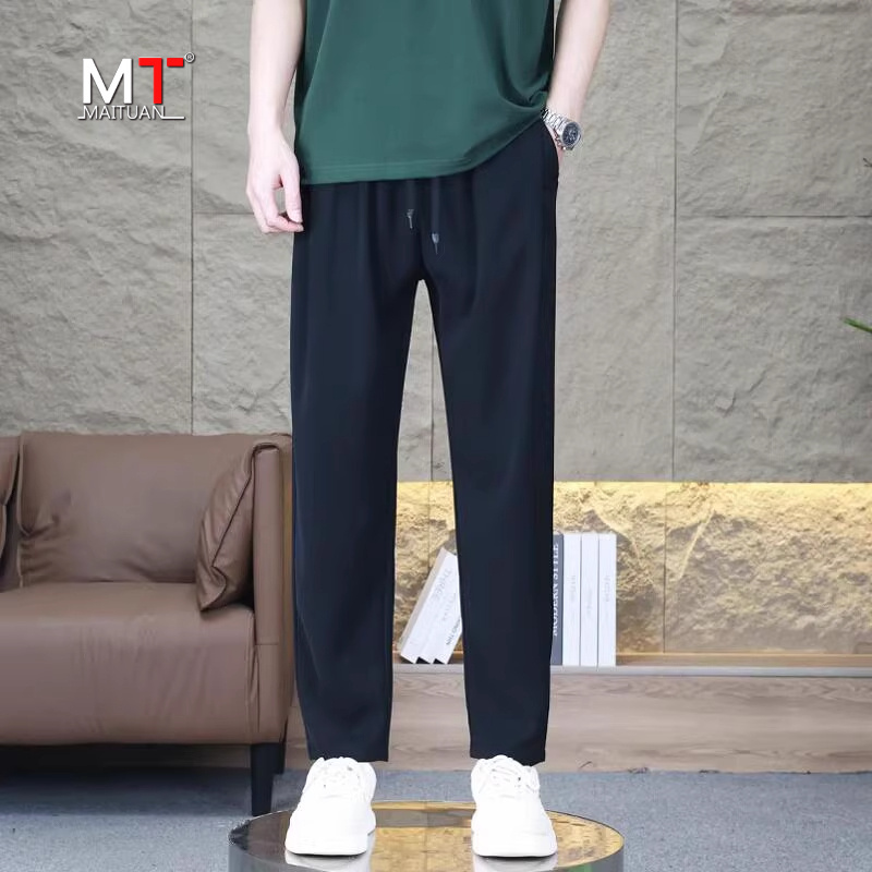 高端休闲裤男士2025新款夏季薄款冰丝男裤宽松直筒垂感西裤子男款