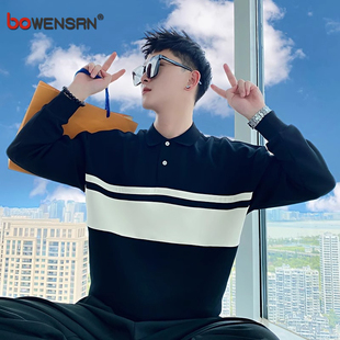 高级感翻领卫衣男士春秋冬季2025新款痞帅polo衫长袖T恤男款加绒