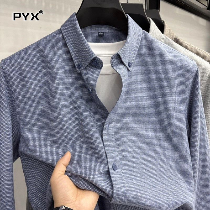 高端磨毛格子衬衫男士长袖205新款秋冬季纯棉加厚保暖蓝衬衣男款