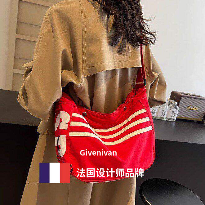 轻奢【设计师】Givenivan 条纹帆布女包运动饺子包单肩斜挎包手机