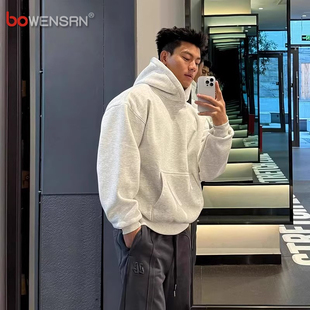 cleanfit重磅花灰色加绒加厚卫衣男士2025新款春秋冬季连帽衫男款