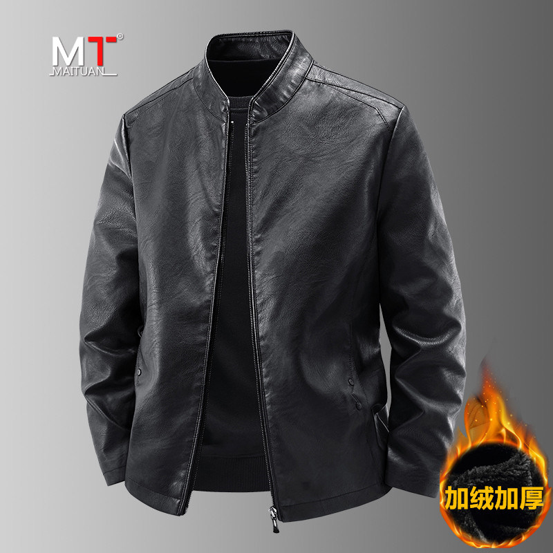 高端休闲皮衣外套男士2025新款春秋冬季加绒高级感机车皮夹克男款