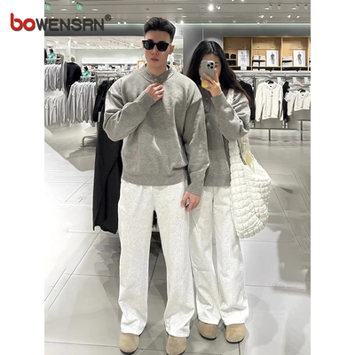 白灰色弯刀卫裤男士2025新款春秋冬季加绒男裤直筒休闲长裤子男款