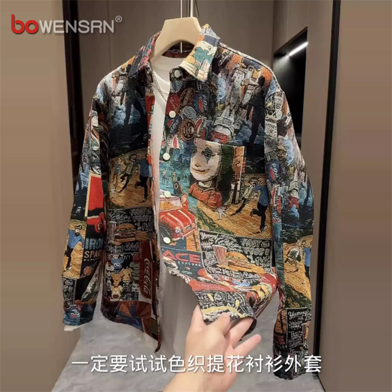 潮牌彩绘衬衫外套男士2025新款春秋季痞帅高级感长袖衬衣男款秋冬