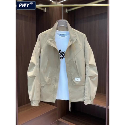 潮牌薄款立领夹克男士春秋季2025新款宽松休闲高街百搭小香风外套