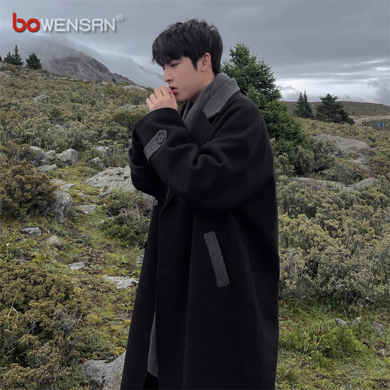 潮牌毛呢大衣男士中长款2025新款春秋冬季过膝风衣高级感外套男款