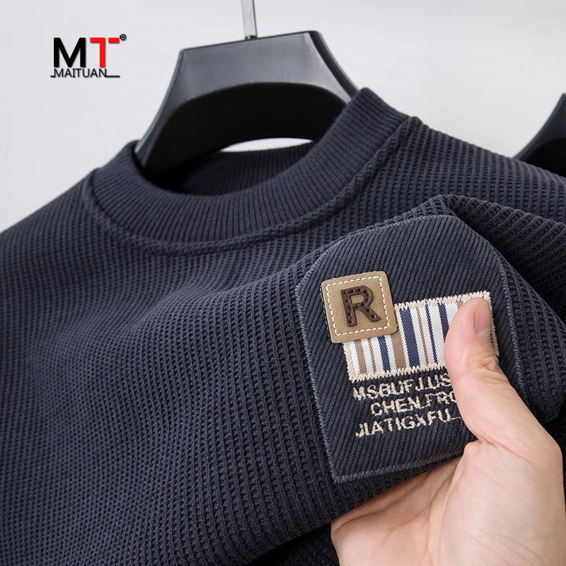 高端卫衣男款春秋冬季2025新款加绒加厚潮牌圆领宽松男士长袖t恤