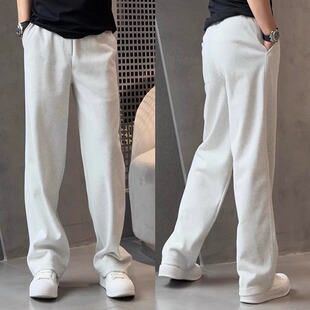 高端休闲裤子男士2025新款春秋冬季加绒男裤阔腿直筒白色卫裤男款